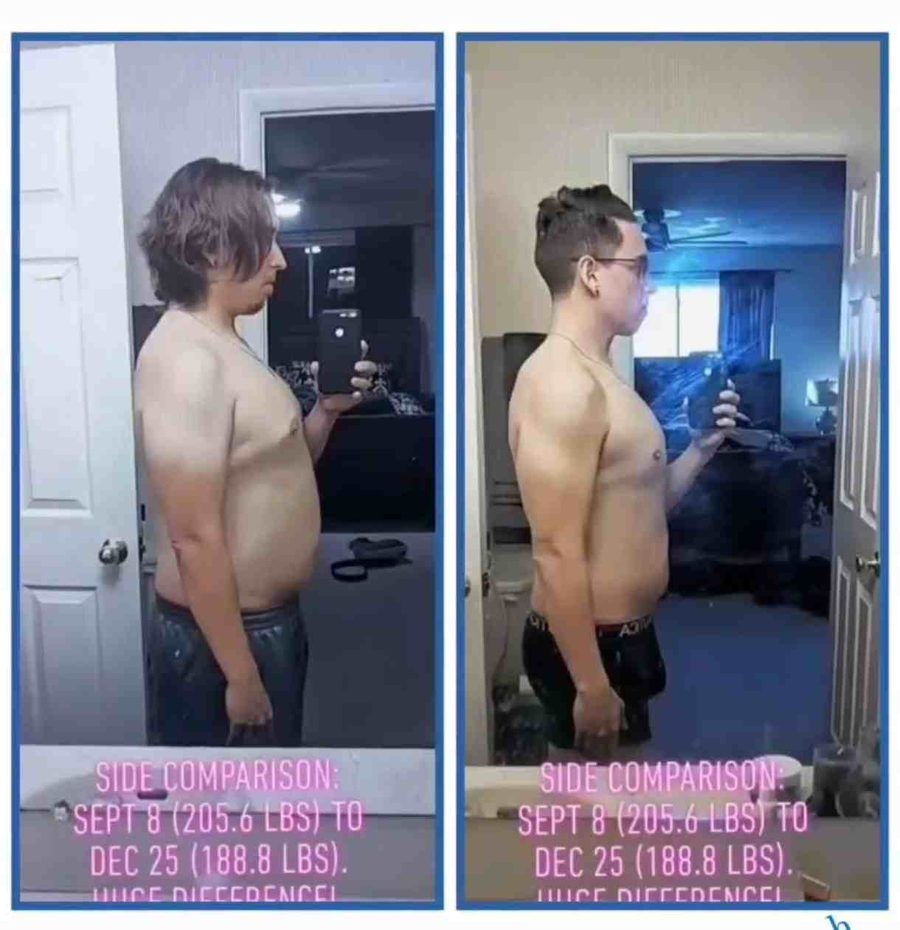 Client before and after — 205.6 lbs → 188.8 lbs